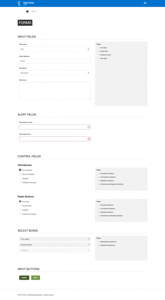 Style guide forms page