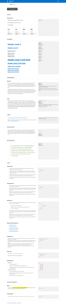 Style guide typography page