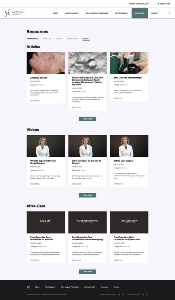 Website resources listing page